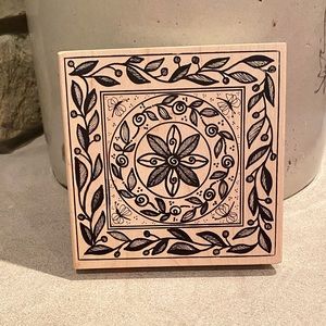 Wood Block Rubber Stamp Floral Square Mandala Big